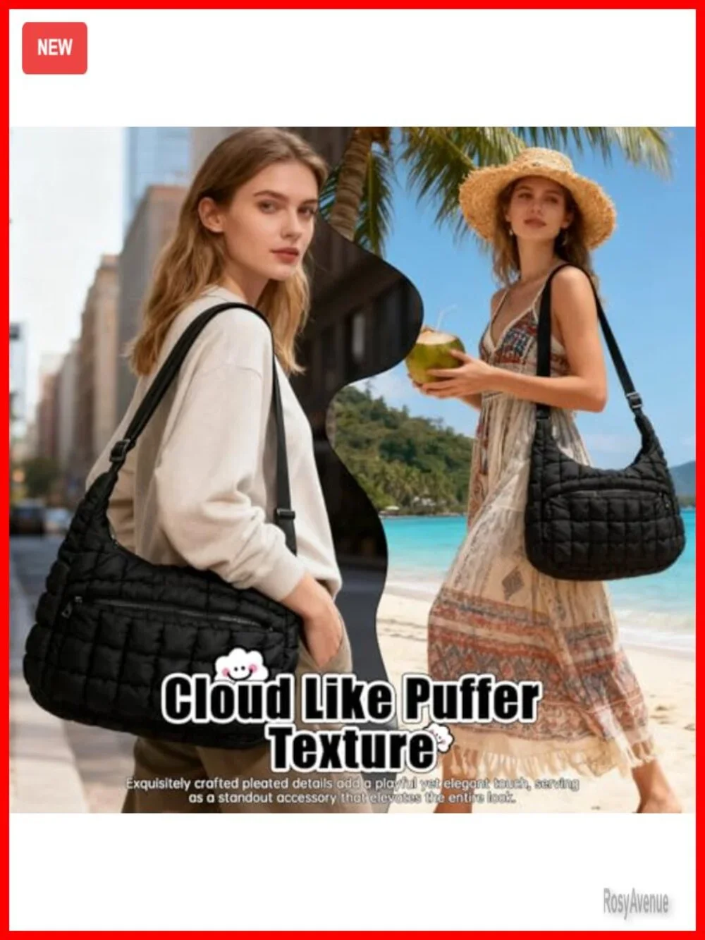 Quilted Puffer Bag Soft Fluffy Crossbody Shoulder Hobo Purse Lightweight
